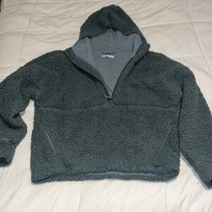 Prana women’s hooded fleece size Large EUC ! Light blue w/hood and pockets